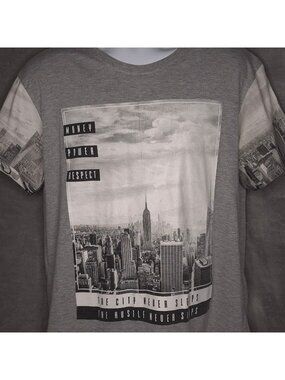 Fresh Laundry Mens Graphic T-Shirt L Money Power Respect Gray Short Sleeve